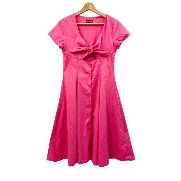 STAUD 6 Alice bubblegum pink tie front midi dress - Picture 3 of 7